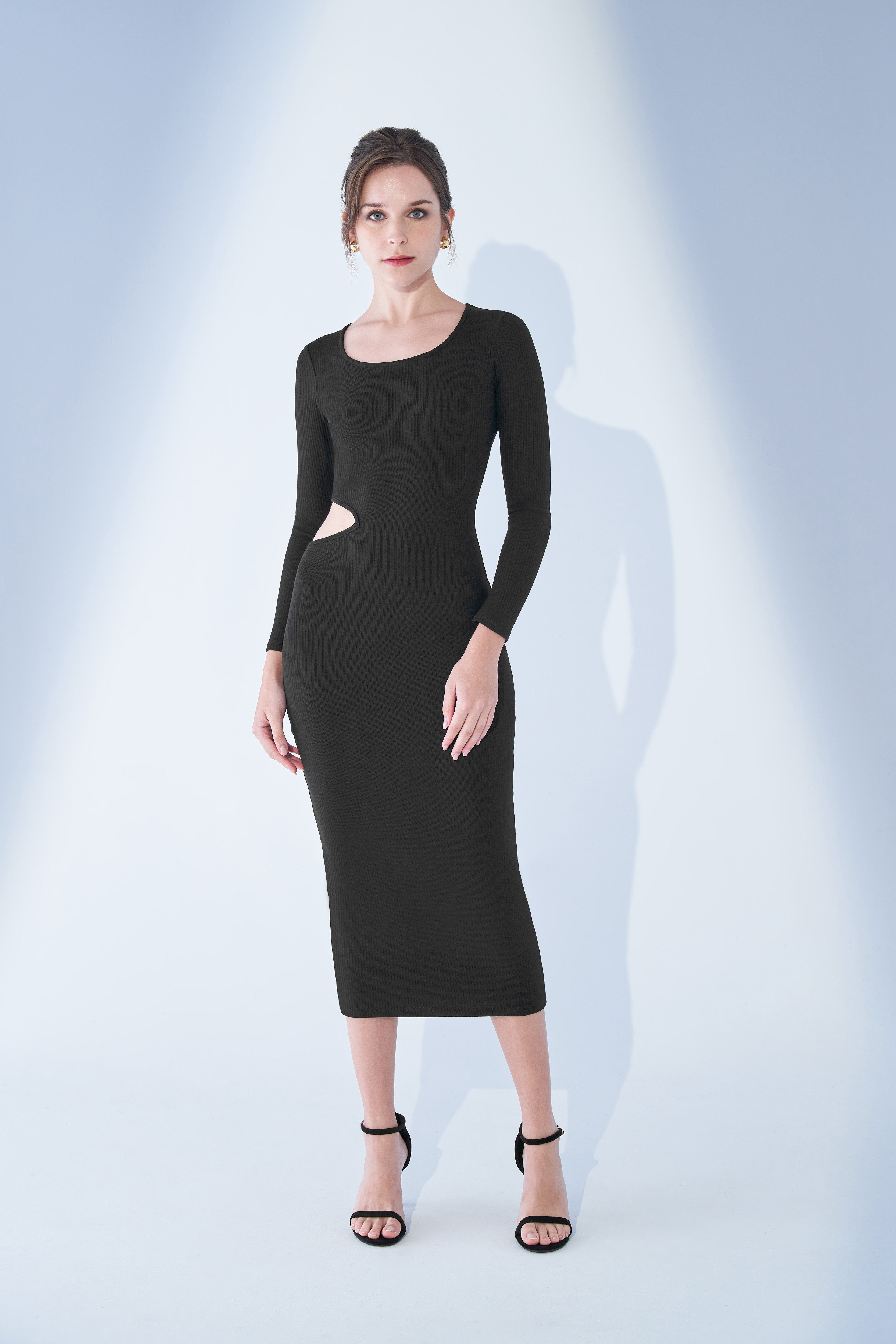 Hana Side Cut Out Knit Dress in Black