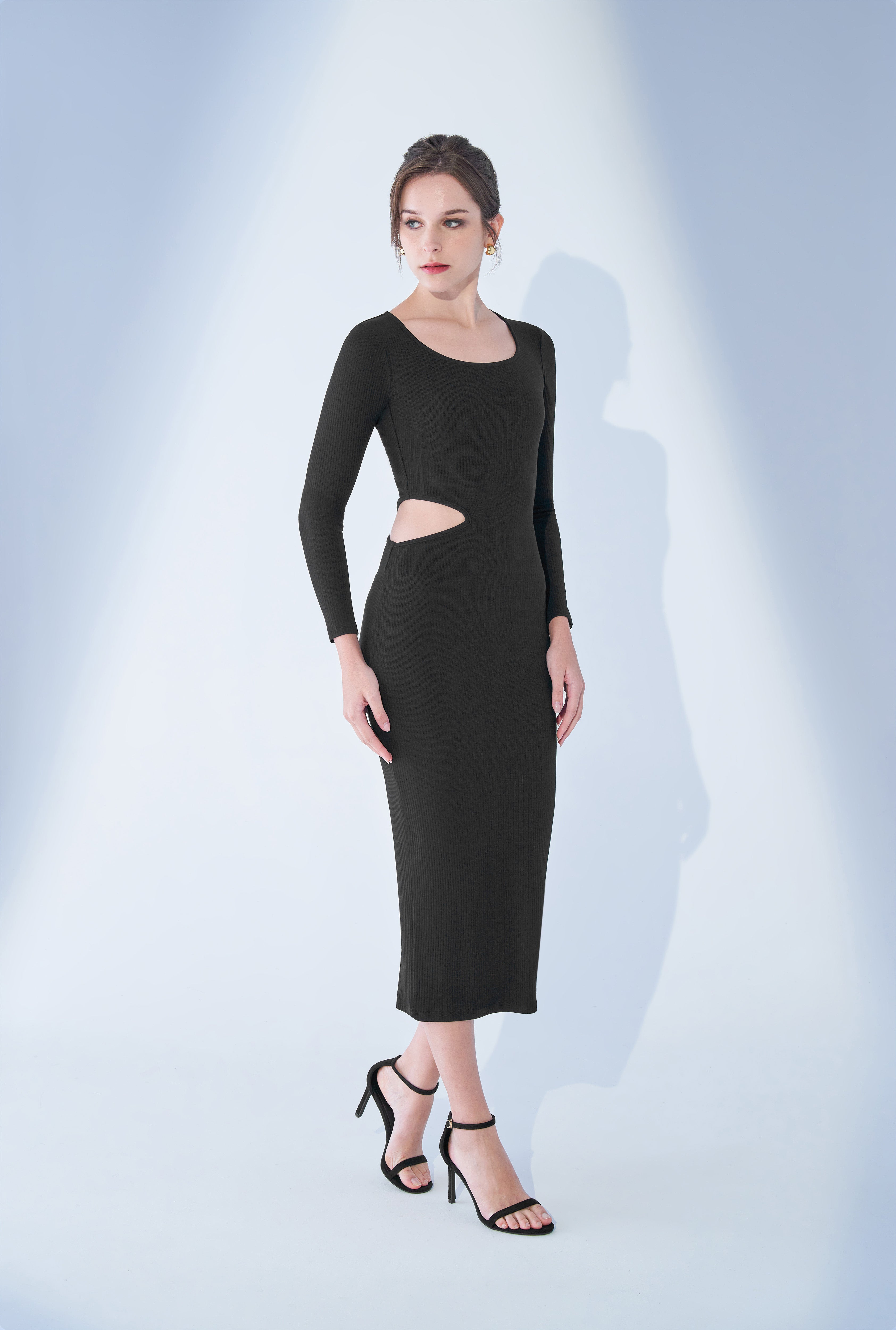 Hana Side Cut Out Knit Dress in Black