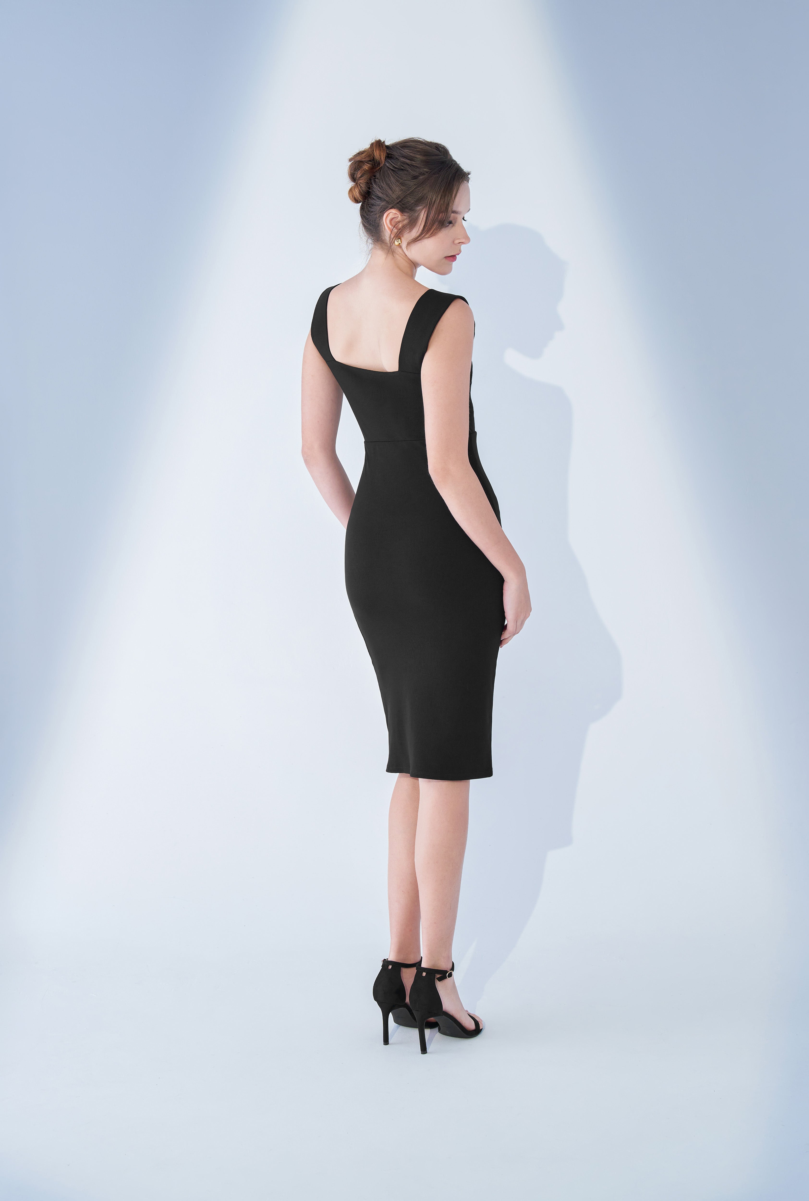 Calla Square Neck Knit Dress in Black