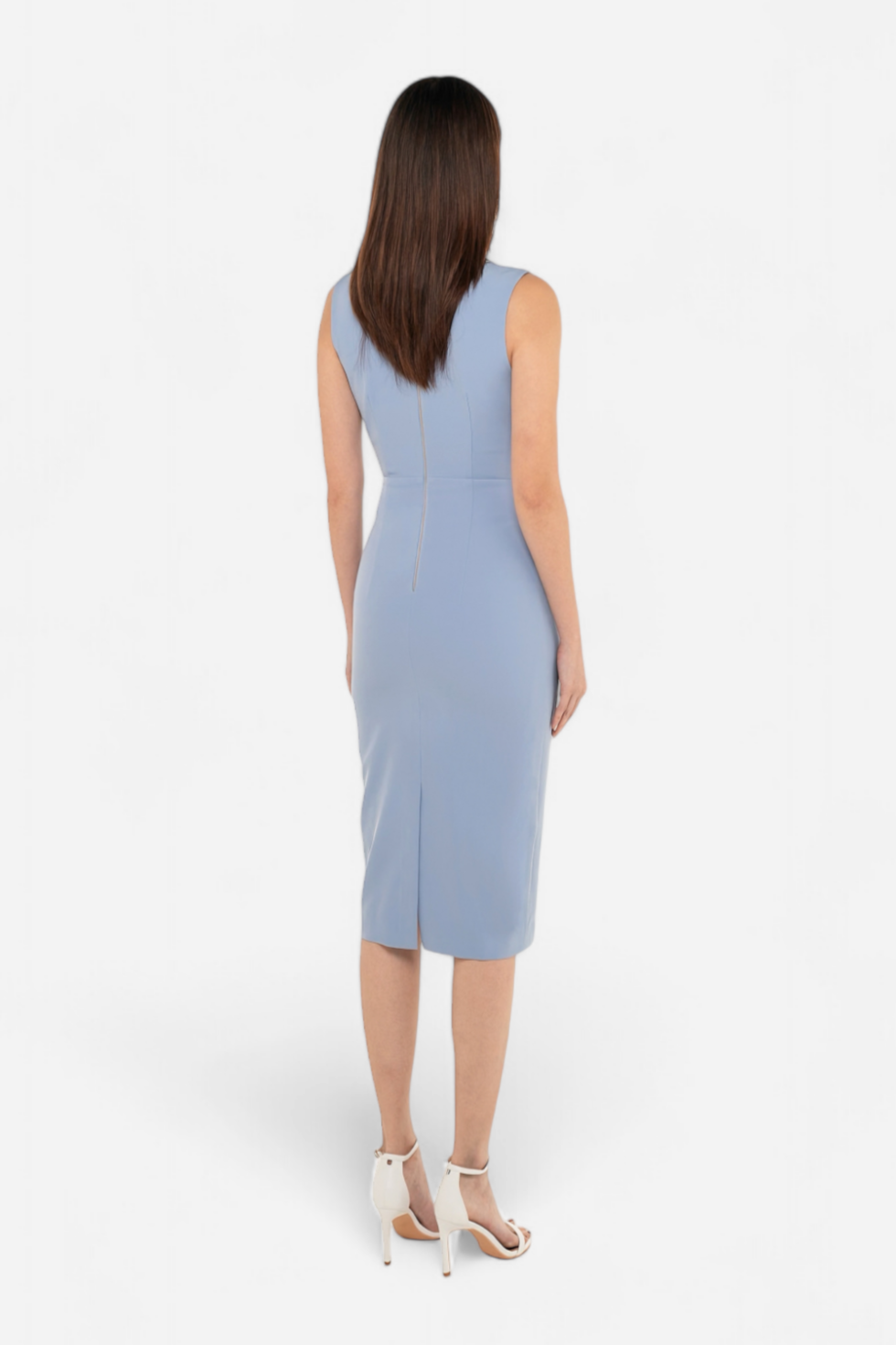 Emilia Sleeveless Blazer Fitted Dress in Dusty Blue