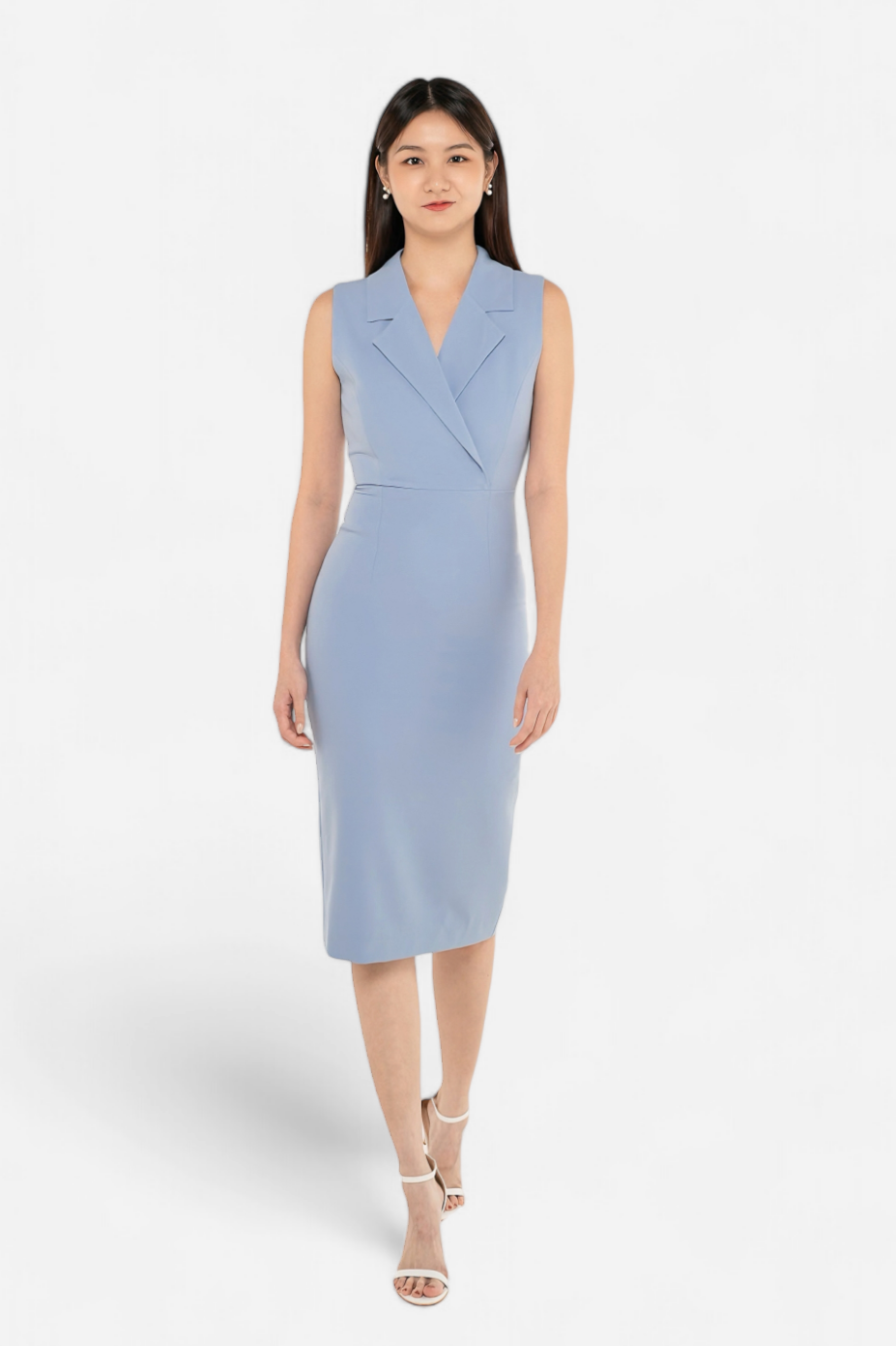 Emilia Sleeveless Blazer Fitted Dress in Dusty Blue